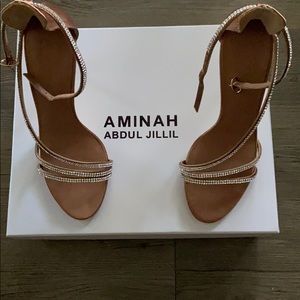 Amina Abdul Jillil Crystal Strap Brown Satin Pump